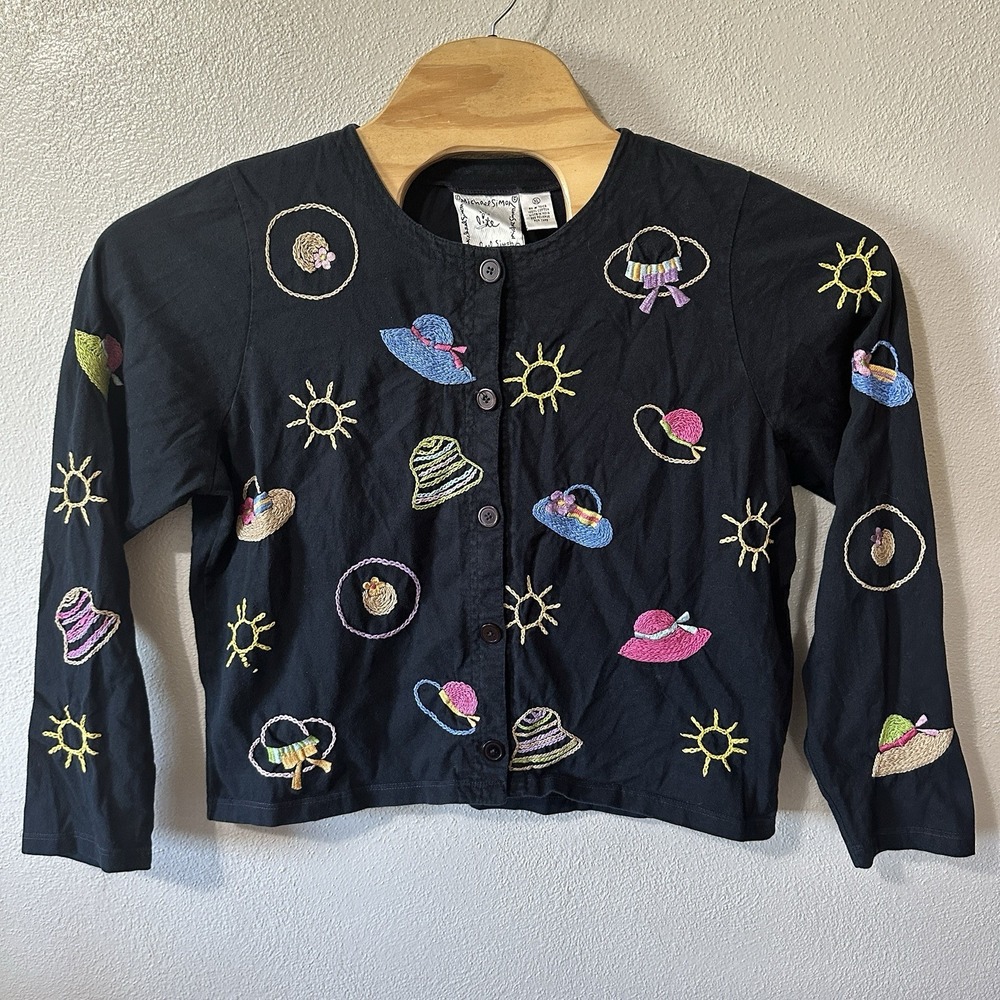 Michael Simon Lite Novelty Embroidered Cardigan Beach Summer Hat Print Cotton XL